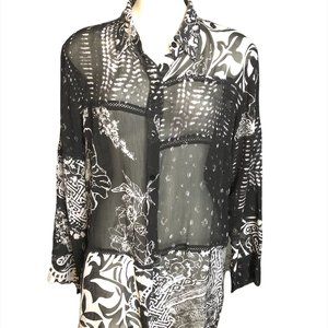 Sheer floral Black & White button up